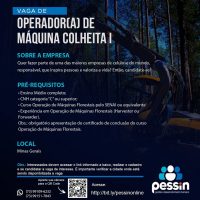 Vagas para Operador ou Operadora de Colheita Florestal I em Minas Gerais