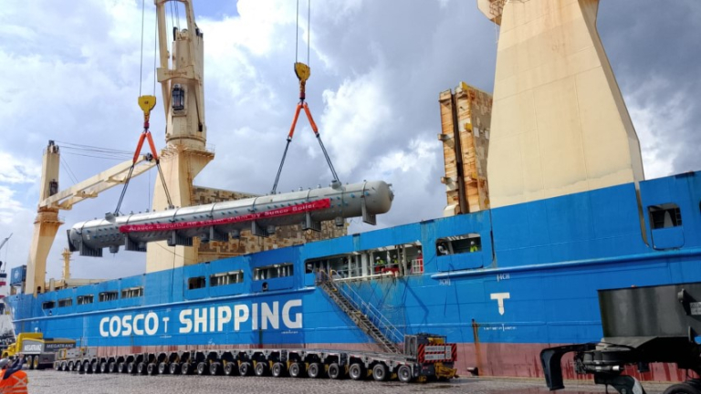 A entrega mais recente e de maior porte ocorreu no Porto de Santos (SP), com o desembarque do Balão da Caldeira
Divulgação Valmet Balao-da-Caldeira---Porto-de-Santos (Pequeno)